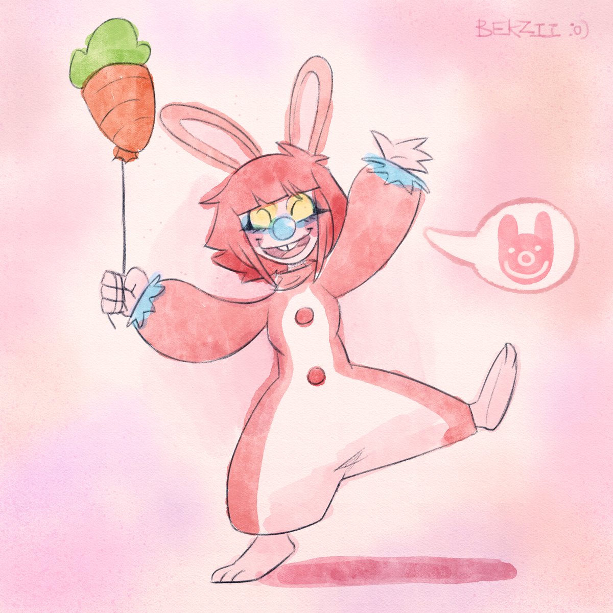 fuzzedmarz's tweet image. art fight attack for Dr-ushi-san. a clown rabbit is the best type of clown and rabbit