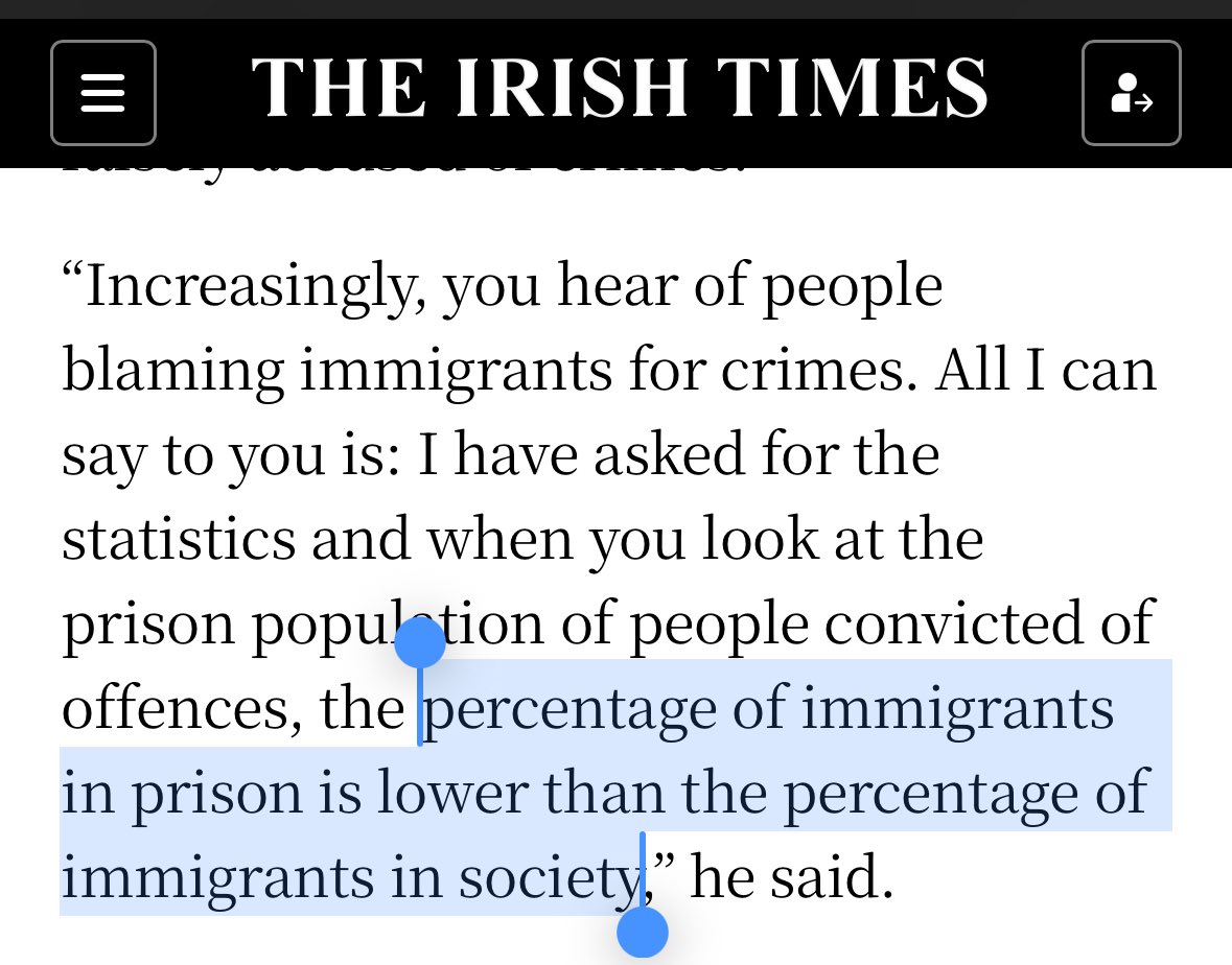 fellawrites's tweet image. Jim O’Callaghan says there isn’t an immigrant crime problem, because when you look at the prison population % of immigrants, the percentage of immigrants in society is higher.
All this says is that Ireland is so full of immigrants of all types, that it masks the…