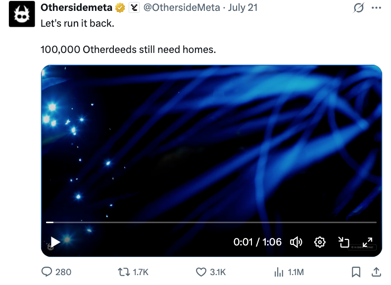 TheCryptoCentel's tweet image. BREAKING NEWS: Yuga Labs @OthersideMeta minting remaining 100,000 Otherdeeds soon.