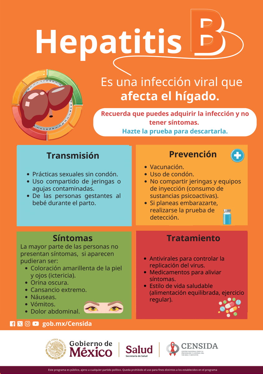 Censida (@censida) on Twitter photo ¿Sabías que la #HepatitisB se transmite por: contacto sexual y contacto con sangre que tenga el virus? Para prevenir la infección vacúnate y usa condón en tus prácticas sexuales.
Infórmate en: censida@salud.gob.mx y Tel. 55 1946 9772 ¿Sabías que la #HepatitisB se transmite por: contacto sexual y contacto con sangre que tenga el virus? Para prevenir la infección vacúnate y usa condón en tus prácticas sexuales.
Infórmate en: censida@salud.gob.mx y Tel. 55 1946 9772