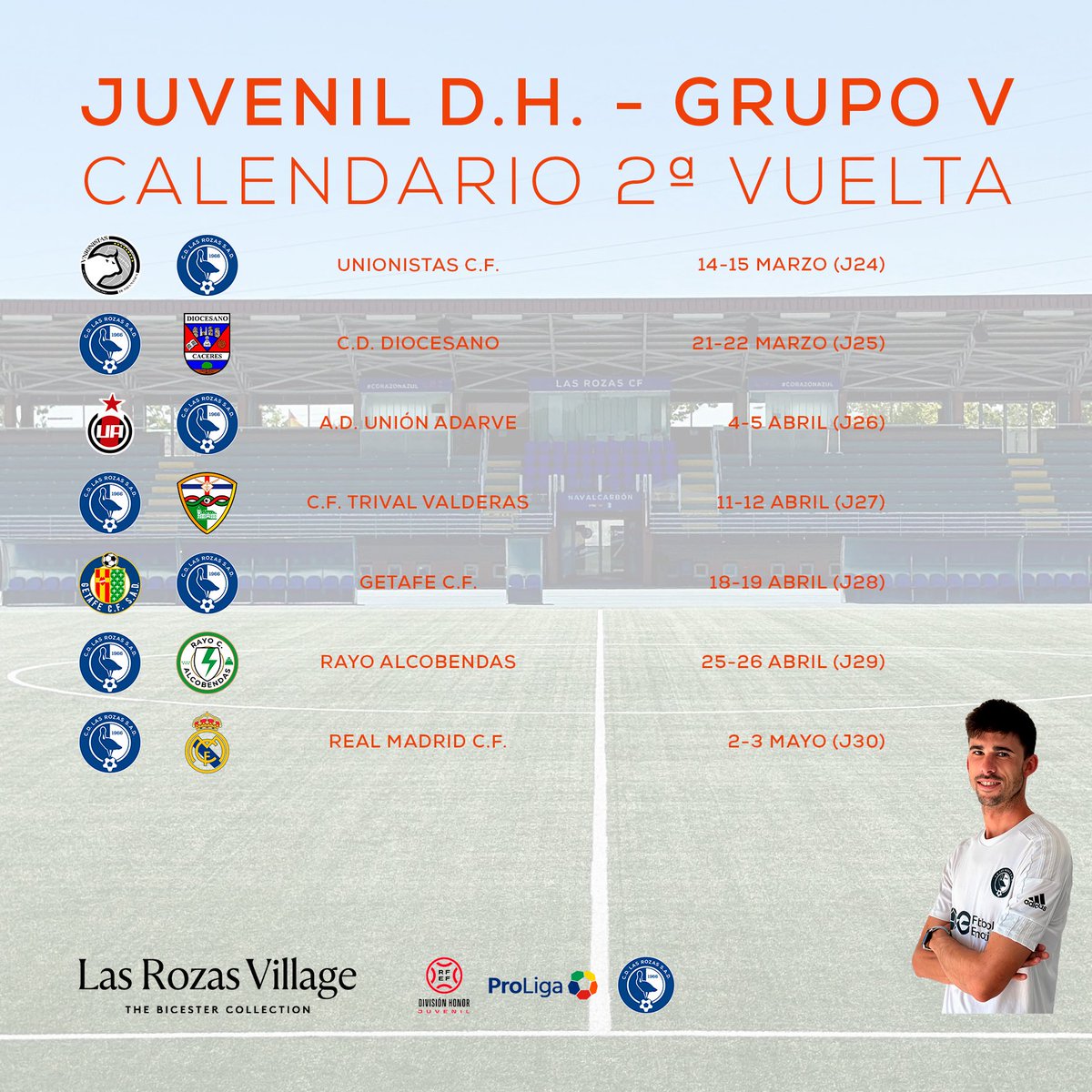 Las Rozas CF (@lasrozas_cf) on Twitter photo CANTERA| 📆 Nuestro #JuvenilA de <a href="/JHigunia6/">Juanyos Herrero</a> ya conoce cuál será su calendario en <a href="/JuvenilDH/">Juvenil División de Honor</a> esta nueva temporada 25/26.
🔜 Arranca el 13/14 de septiembre 🆚
<a href="/RVcantera/">Cantera Real Valladolid</a>.
🔚 Termina el 2/3 de mayo 🆚 <a href="/lafabricacrm/">Cantera Real Madrid</a>.
😍 Nueve meses llenos de ilusión, GANAS y trabajo.
#MetodoLRZ CANTERA| 📆 Nuestro #JuvenilA de <a href="/JHigunia6/">Juanyos Herrero</a> ya conoce cuál será su calendario en <a href="/JuvenilDH/">Juvenil División de Honor</a> esta nueva temporada 25/26.
🔜 Arranca el 13/14 de septiembre 🆚
<a href="/RVcantera/">Cantera Real Valladolid</a>.
🔚 Termina el 2/3 de mayo 🆚 <a href="/lafabricacrm/">Cantera Real Madrid</a>.
😍 Nueve meses llenos de ilusión, GANAS y trabajo.
#MetodoLRZ