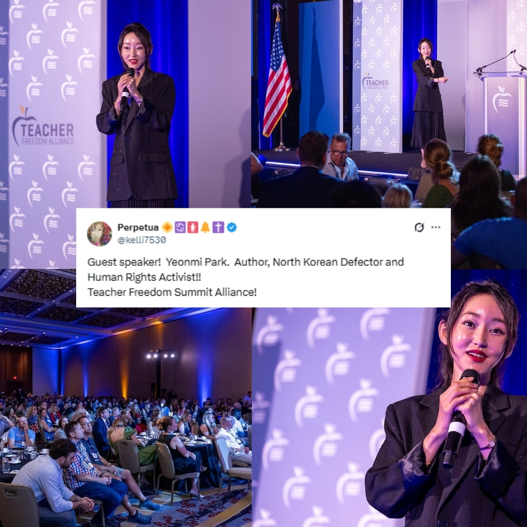 Freedom4Teachrs's tweet image. Yeonmi Park brought raw honesty and powerful insight to the 2025 Teacher Freedom Summit. Her keynote challenged educators to think deeply about the meaning of freedom and the cost of staying silent. We’re grateful to have shared this moment with so many who are ready to speak up…