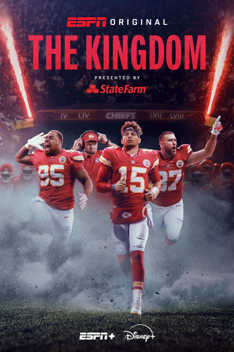 Chiefs's tweet image. The six-episode @ESPN Original Series, The Kingdom presented by State Farm, documents our franchise's storied history and remarkable journey.
The show will premiere on August 14 on ESPN, ESPN+, and Disney+.
📝: chfs.me/46SbKO0