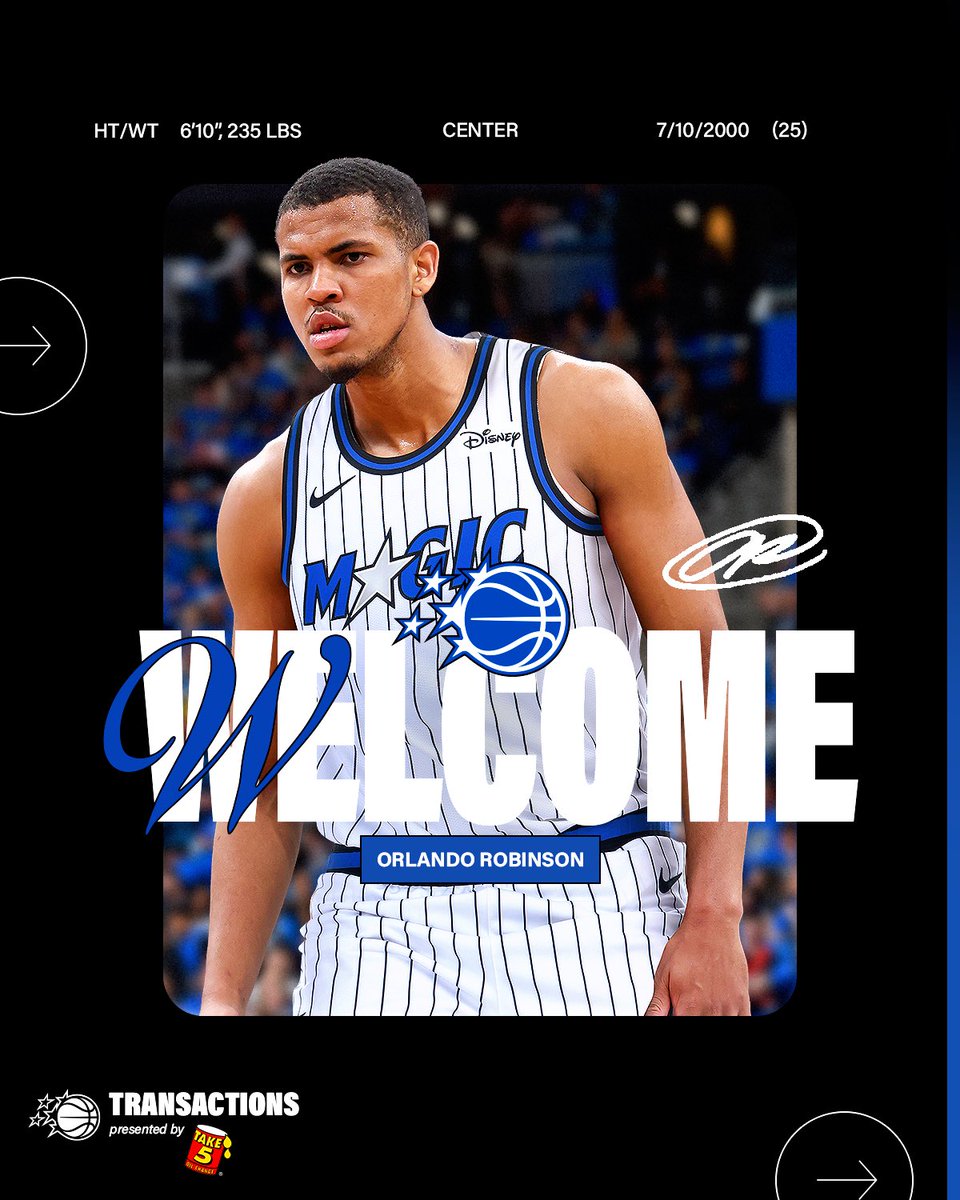 OrlandoMagic's tweet image. We have signed center Orlando Robinson to a two-way contract.
