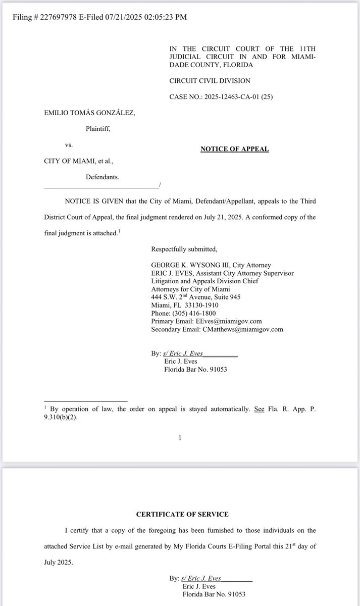 CBoomerVazquez's tweet image. "While we respectfully disagree with the trial court’s decision, we are confident in the strength of our case and remain optimistic about the outcome on appeal." -@CityofMiami Office of the City Attorney #NOTICEOFAPPEAL #Miami #Elections Background: youtube.com/watch?v=u1KJxA…