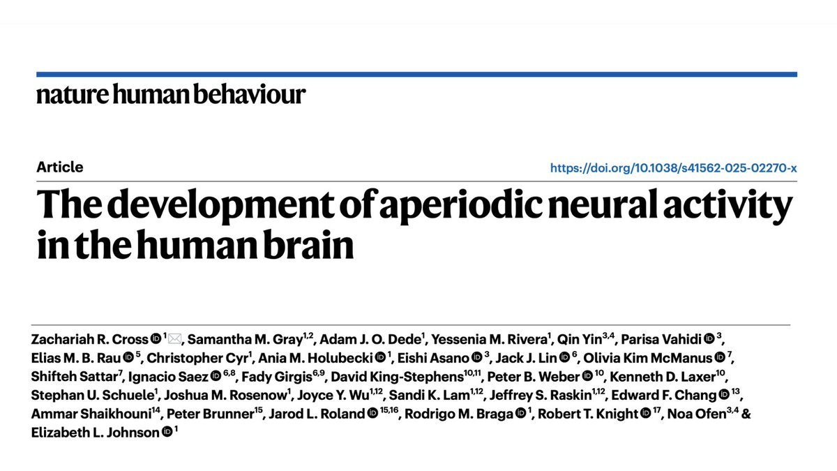 Ignacio Saez, PhD (@ignaciosaezphd) on Twitter photo How is prefrontal neural activity refined as we age?
Out today in <a href="/NatureHumBehav/">Nature Human Behaviour</a> this work, led by Elizabeth Johnson and <a href="/cross_zachariah/">Dr Zachariah Cross</a>, reveals how changes in neural 'noise' impact cognition during development.
Proud to be part of this work!
nature.com/articles/s4156… How is prefrontal neural activity refined as we age?
Out today in <a href="/NatureHumBehav/">Nature Human Behaviour</a> this work, led by Elizabeth Johnson and <a href="/cross_zachariah/">Dr Zachariah Cross</a>, reveals how changes in neural 'noise' impact cognition during development.
Proud to be part of this work!
nature.com/articles/s4156…
