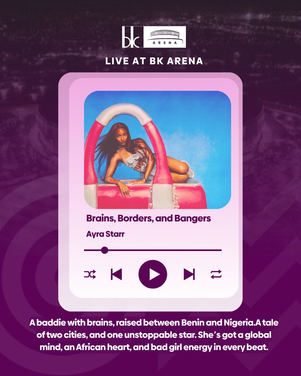 bkarenarw's tweet image. Mobstarrs, LOCK IN! 🔥
@ayrastarr is here to set the stage on fire with her bold vibes and chart-topping hits. 🎶💥
Get your Tickets now at Ticqet.rw; don’t miss out!
#BKArenaIsYours #BKArenaNilyawe #GiantsofAfrica