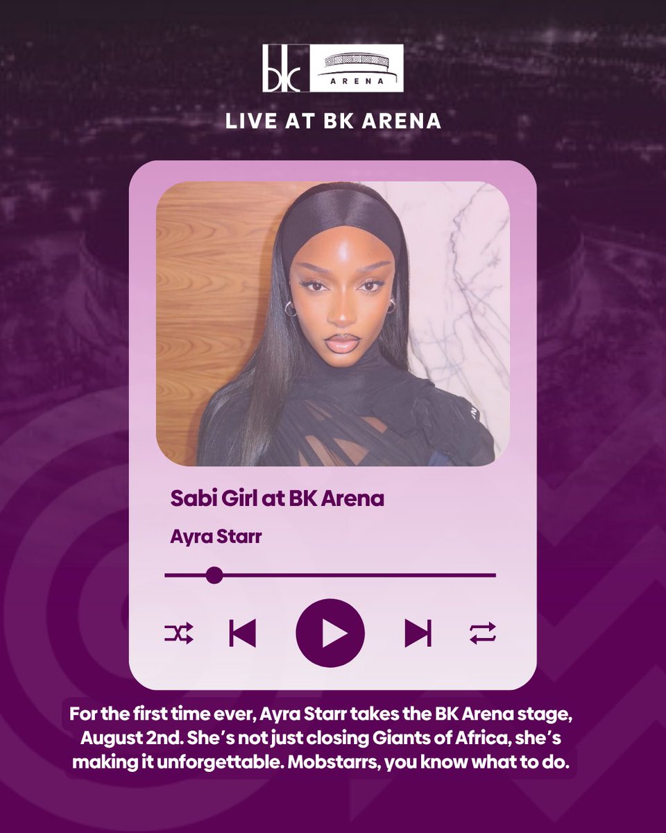 bkarenarw's tweet image. Mobstarrs, LOCK IN! 🔥
@ayrastarr is here to set the stage on fire with her bold vibes and chart-topping hits. 🎶💥
Get your Tickets now at Ticqet.rw; don’t miss out!
#BKArenaIsYours #BKArenaNilyawe #GiantsofAfrica