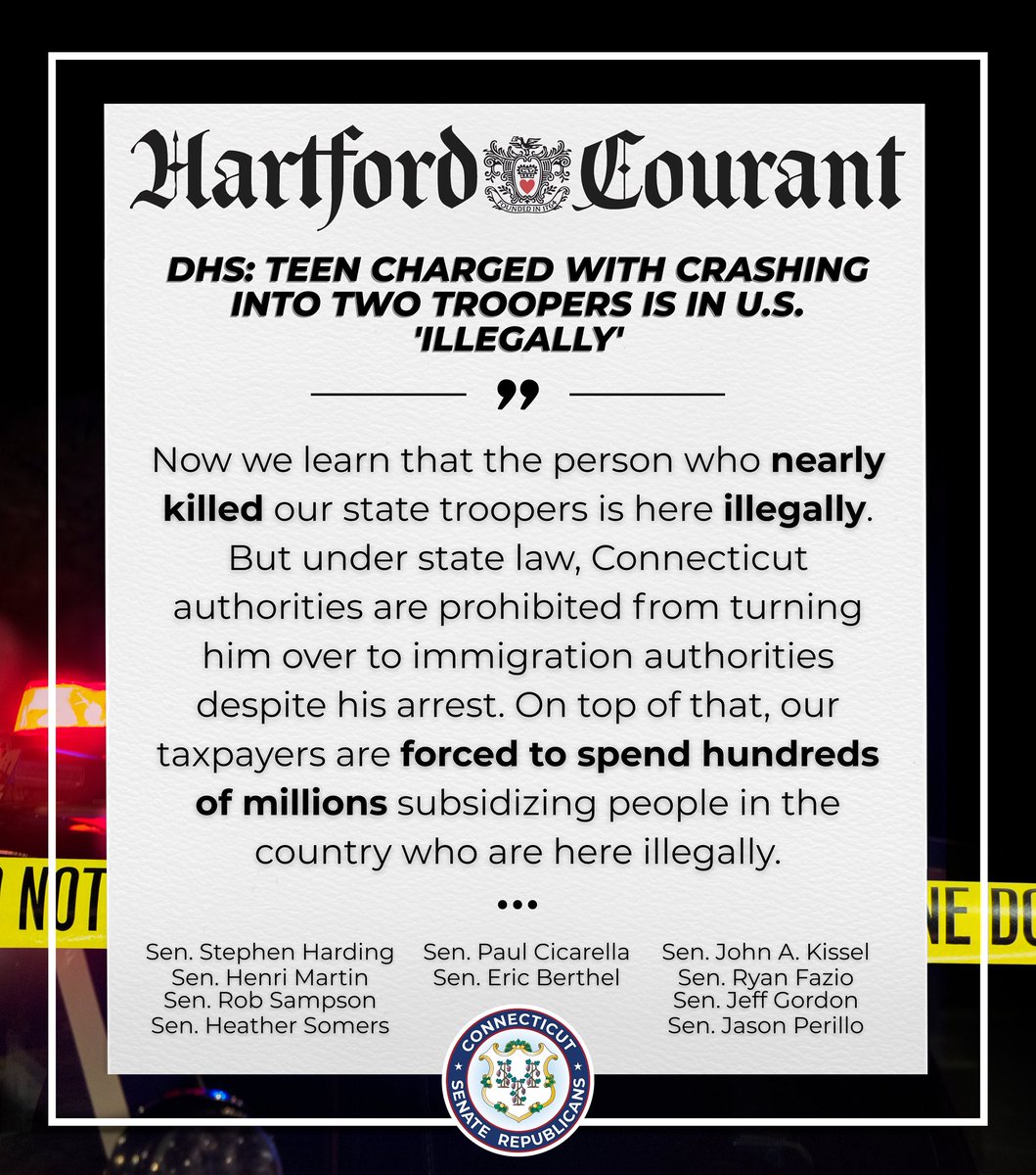 CTSenateGOP's tweet image. “CT Democrats prohibit local and state law enforcement from cooperating with federal immigration authorities for violent crimes — even terrorism.
Republicans will continue to stand for law and order. Republicans will continue to stand with victims of crime, including our…