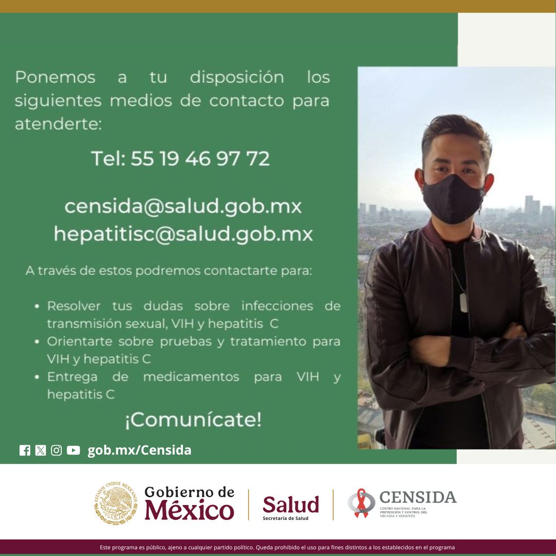 Censida (@censida) on Twitter photo Recuerda que existe la profilaxis pre y post exposición para prevenir el #VIH en las unidades de salud.
Contáctanos para orientarte: censida@salud.gob.mx y tel. 5519469772 Recuerda que existe la profilaxis pre y post exposición para prevenir el #VIH en las unidades de salud.
Contáctanos para orientarte: censida@salud.gob.mx y tel. 5519469772