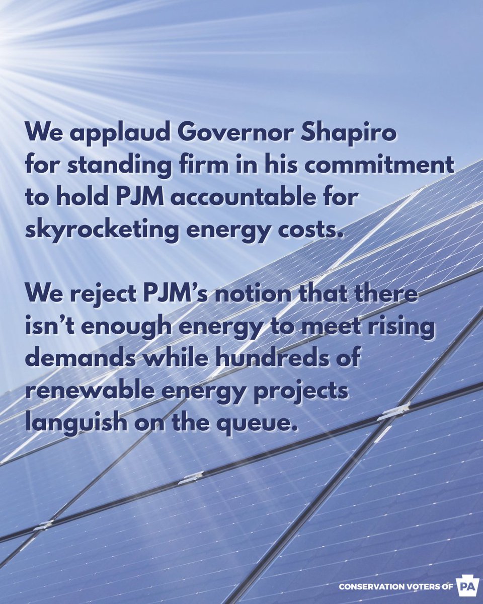 ConservationPA's tweet image. PJM has overseen a massive rise in utility prices over the last 5 years. PJM must make meaningful changes so that Pennsylvanians have more affordable #cleanenergy options.
That's why we've joined Gov. Shapiro and partners in MD and NJ to call for reform: lcv.org/media-center/s…
