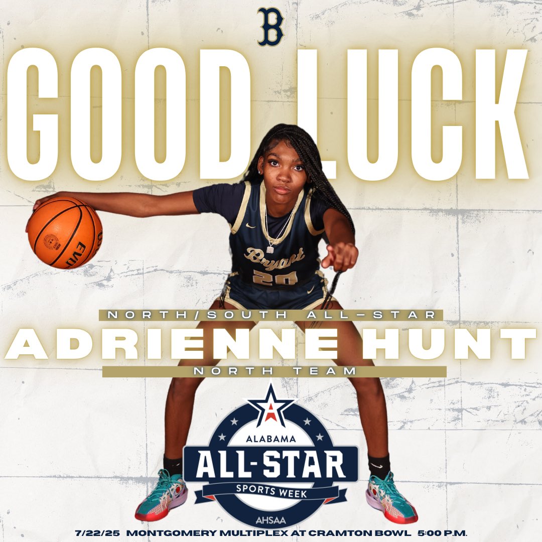 pwbhswbb's tweet image. Good Luck to Senior Adrienne Hunt as she will represent the Lady Stampede tomorrow in the AHSAA North/South All-Star Basketball Game at 530 in Montgomery, Alabama at Crampton Bowl Complex. 🔥🔥💙💙