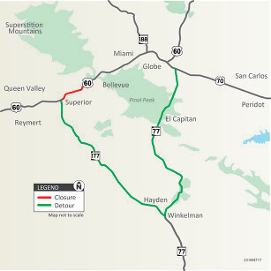 UPDATE: Road closures on US 60 between Superior and Miami have been cancelled July 22-24. 

MORE: content.govdelivery.com/accounts/AZDOT…