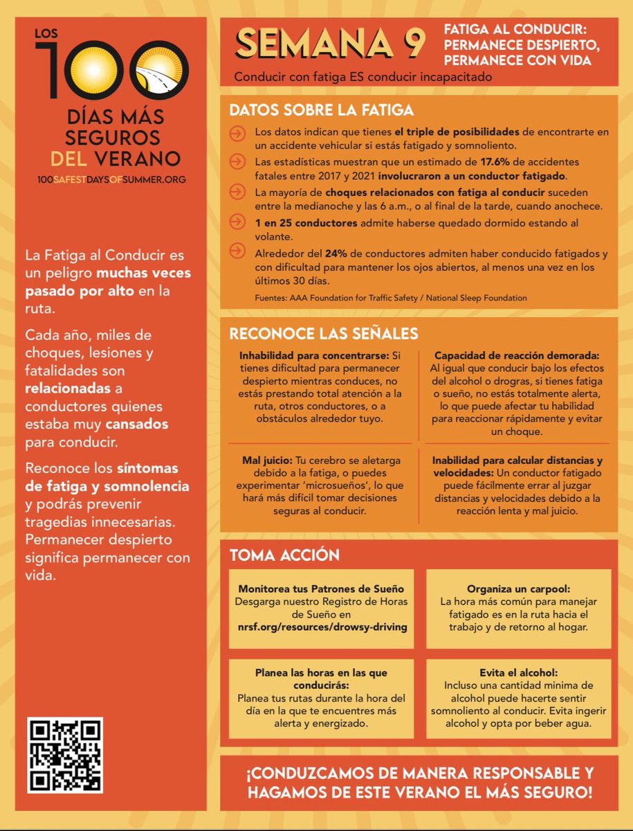 impactdrivers's tweet image. Week 9 of the #100SafestDaysOfSummer: Pinch and zoom or go to the link in the Linktree. Desliza hacia la izquierda para ver español. This week we are focused drowsy driving.
Post and tag us in your content!
#100SafestDays #YouHaveThePower #DrowsyDriving #DriveAwake #enespañol