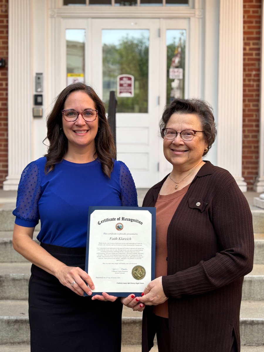 FredCountyExec's tweet image. A big thank you to Faith K. for your fantastic work on the Frederick County Sustainability Commission! Your community forums have united local Green Teams and strengthened ties in food security, waste reduction, and affordable housing. We’re so grateful for your service!