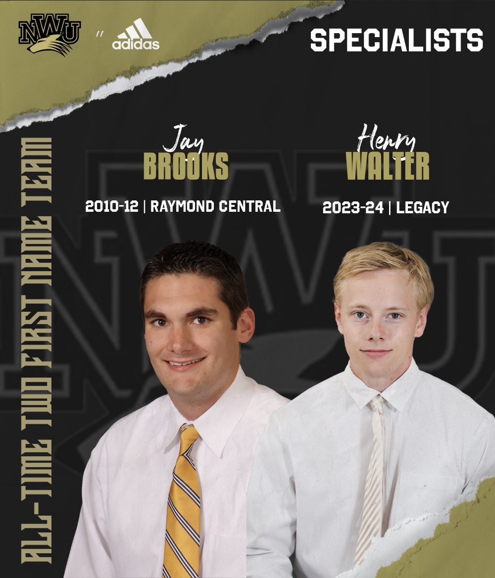 NWUFootball's tweet image. NWU All-Time Two First Name Team
Specialists:
Jay Brooks | 2010-12
Henry Walter | 2023-24
#FAITH