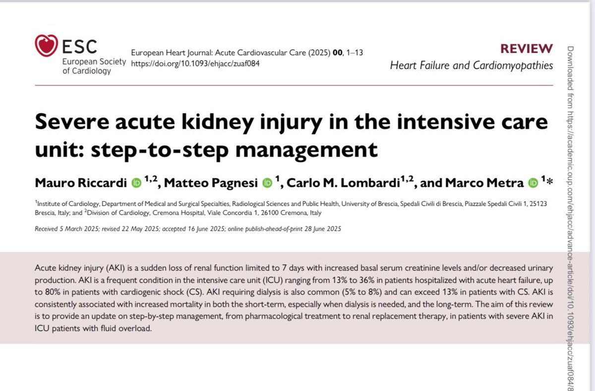 Lesión renal aguda en la terapia intensiva: todo lo que necesitas saber 

🔗 academic.oup.com/ehjacc/advance…