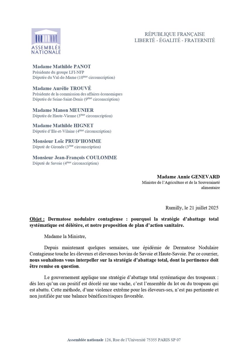 ManonMeunier_UP's tweet image. Dermatose Nodulaire Contagieuse : il faut sortir de la stratégie d'abattage total systématique délétère.
Madame @AnnieGenevard, il faut venir constater la situation sur le terrain.
Notre plan d'action sanitaire, en lettre ouverte à la Ministre de l'Agriculture 👇