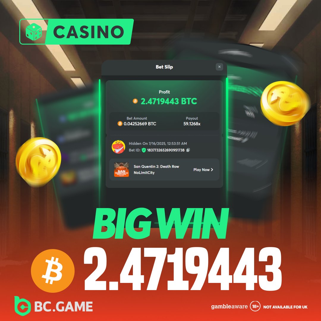 BOOM— San Quentin 2 just paid out 2.47 $BTC off a 0.04 $BTC bet. Brutal &amp; Beautiful.