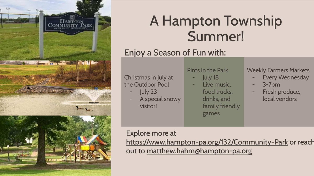 RepVenkat's tweet image. July is Parks and Rec Month, so we are showing off some of the great summer fun activities in our district starting with @TwpofHampton. In addition to wonderful community parks, Hampton also has fun events this year like Christmas in July at the Pool and weekly farmers markets.