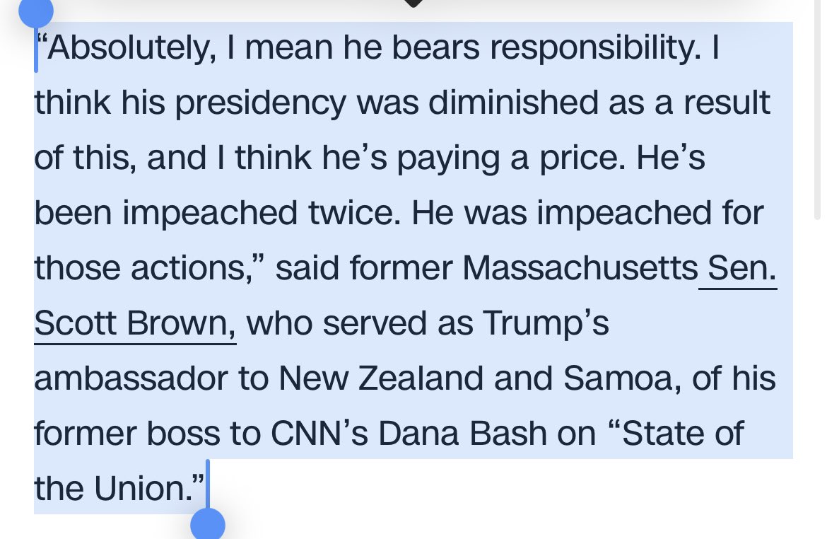 daninnis's tweet image. Massachusetts Senator Scott Brown voted with President Obama 70% of the time + supported the ridiculous impeachment of President Trump. I’ve got the receipts>>
