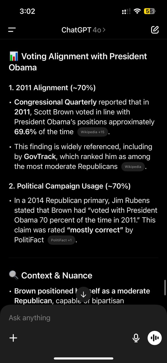 daninnis's tweet image. Massachusetts Senator Scott Brown voted with President Obama 70% of the time + supported the ridiculous impeachment of President Trump. I’ve got the receipts>>