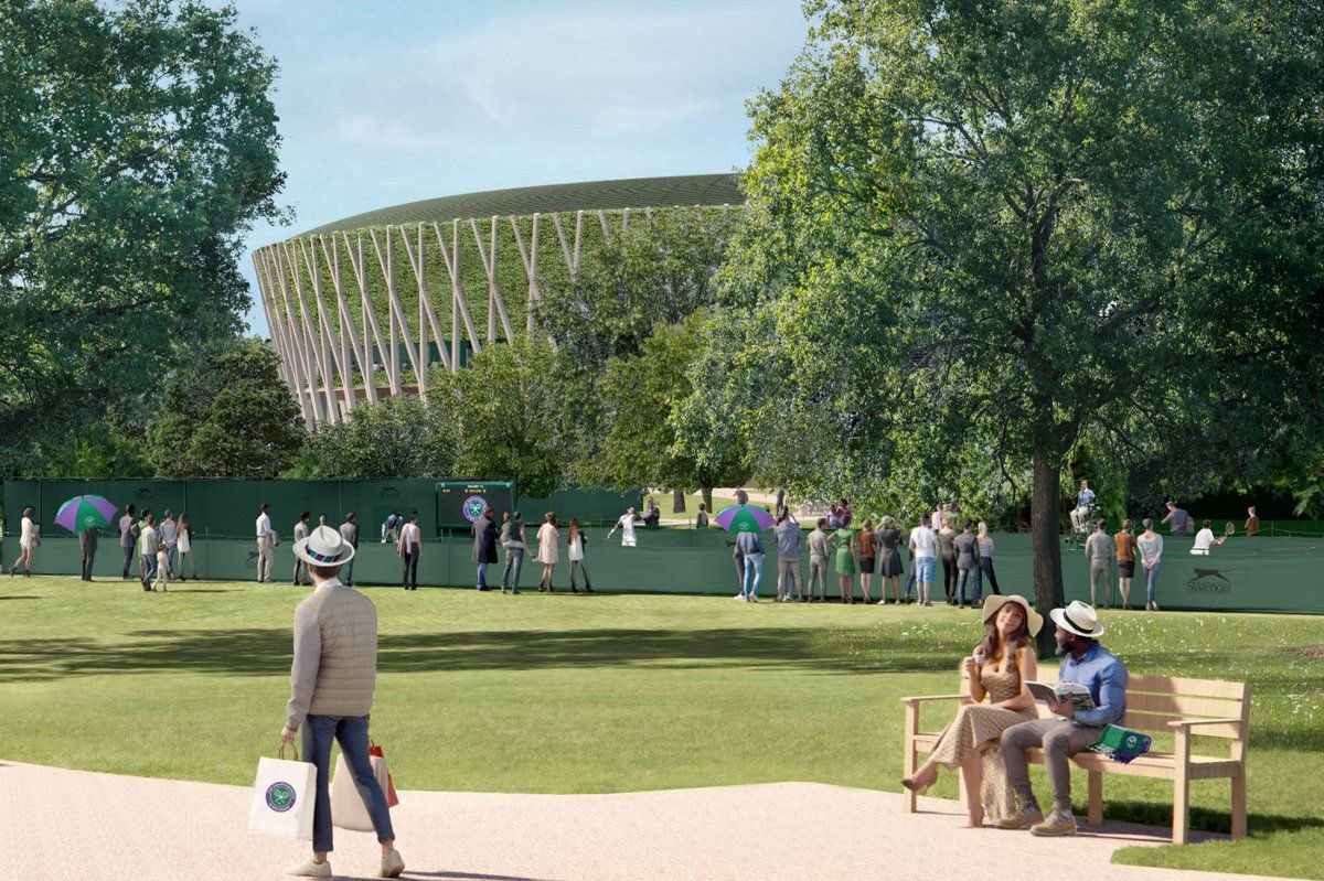 TheB1M's tweet photo. Controversial plans for an 8,000-seat new show court at Wimbledon are set to proceed after the UK’s High Court today rejected a legal challenge by the campaign group Save Wimbledon Park.

The plans were approved by the Greater London Authority last year, despite several thousand objections. Designed by Allies and Morrison, the venue will join the large Centre Court and No.1 Court arenas that already stand on the famous site.

Featuring a retractable roof, the new venue has been carefully designed to minimise its impact on the surrounding parkland.

Despite that, much of the opposition to the new court — and wider expansion of the site — centred around the development of Wimbledon Park, a Grade II listed Registered Park and Garden that was landscaped by Capability Brown in the 18th century.

Save Wimbledon Park has indicated that it will challenge today’s High Court ruling. 

Alongside the new permanent arena an additional 38 tennis courts are also planned but with temporary seating and careful positioning within the landscape.

Completion of the new court will enable the All England Lawn Tennis Club to move its qualifying tournament from Roehampton to the main Wimbledon site.

📷 Allies and Morrison