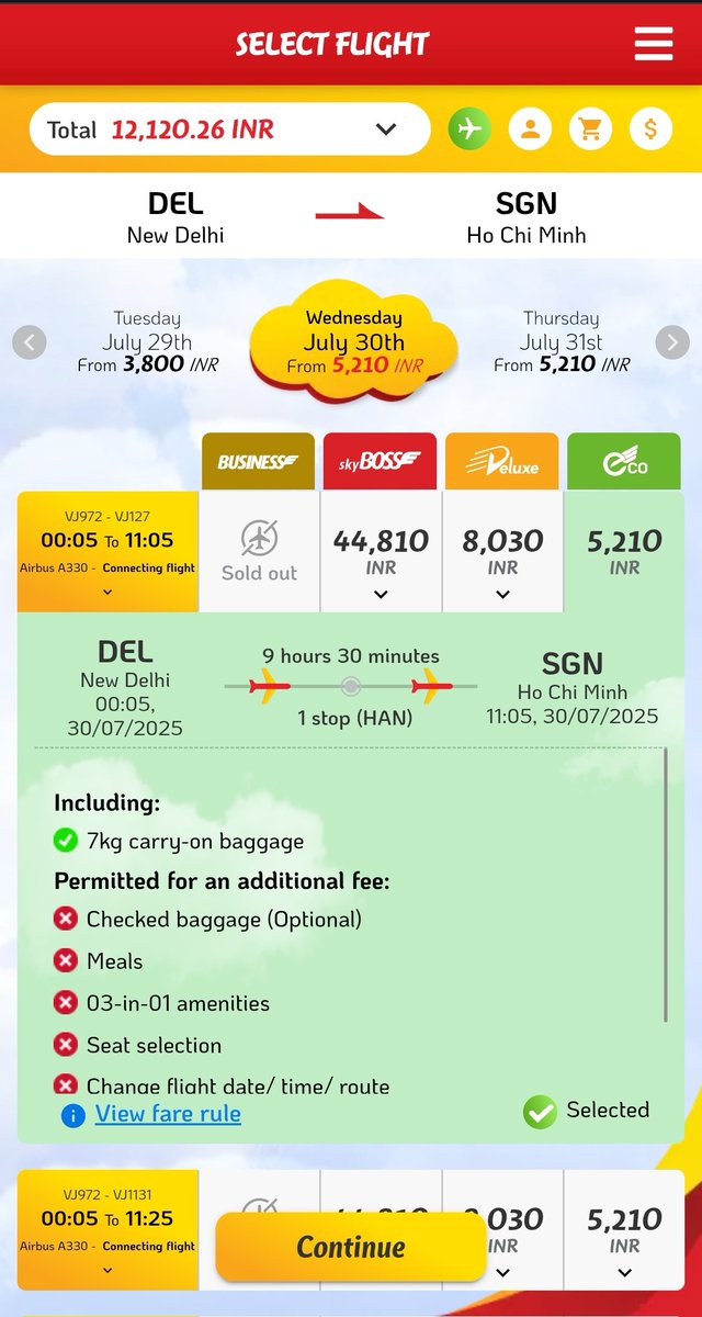 ghoshvidip26's tweet image. Vietjet initially shows low fare then later on adds taxes. Initially showing 5K & later fare adds upto 12K. What's the reason behind this? Also, they ask extra for checkin baggage. This is not fair.