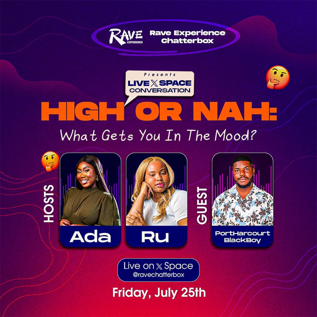 ravechatterbox's tweet photo. 🔥 HIGH OR NAH? 😏

What really gets you in the mood?👀

We’re back with another wild edition of Rave Experience Chatterbox and this one’s about to get real spicy!💬💨

Add to your calendar👇🏾
https://t.co/WVcFdErnj9 https://t.co/wkGDwqSZ9H