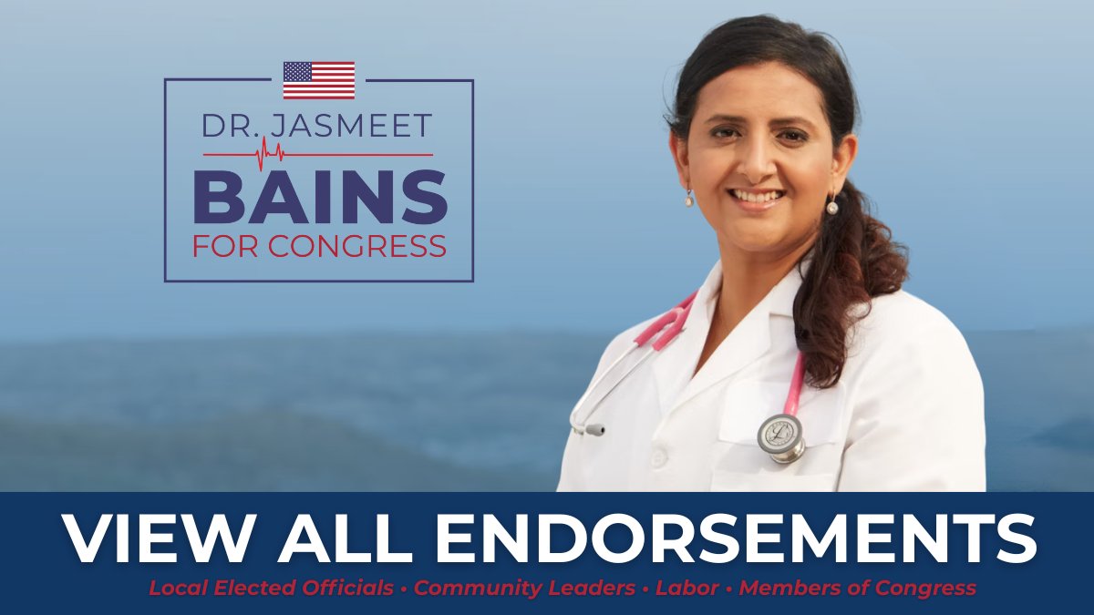 DrJasmeetBains's tweet image. I am proud to have a broad coalition of endorsements from bipartisan leaders across labor, Congress, Statewide Office, and local elected officials and community leaders in our fight to build a healthier and more affordable Central Valley. Check out the full list:…
