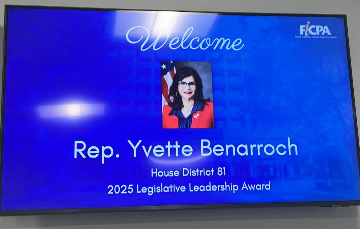 Honored to receive the 2025 Legislative Leadership Award from <a href="/FICPA/">FICPA</a> . As a small biz owner, I know one-size-fits-all regs don’t work and I’ll keep fighting for smart, balanced policy.