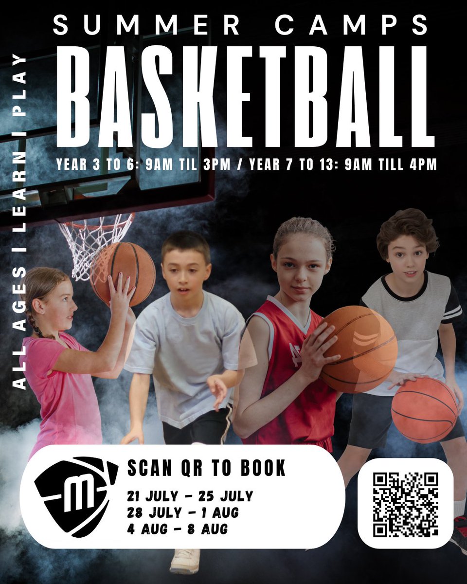 mcr_bball's tweet image. Day One ✅️ Fancy joining us on day two? Well you can, book your place via the link below (or use the QR code): manchestermagicandmystics.co.uk/community/camp…
Week 1 Monday 21st - Friday 25th July
Week 2: Monday 28th July - Friday 1st August
Week 3: Monday 4th - Friday 8th August