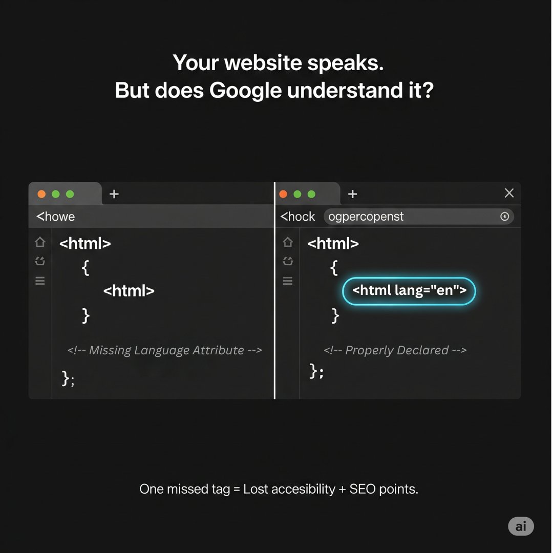 ibizn_saas's tweet image. Your site looks great—but does Google know the language?
Missing &lt;html lang="en"&gt; confuses search engines, tools &amp; users.
Tiny tag. Big impact.
At IBIZN, we fix the small things that make your site clearer, faster &amp; easier to find.
#SEOtips #WebAccessibility #IBIZN
