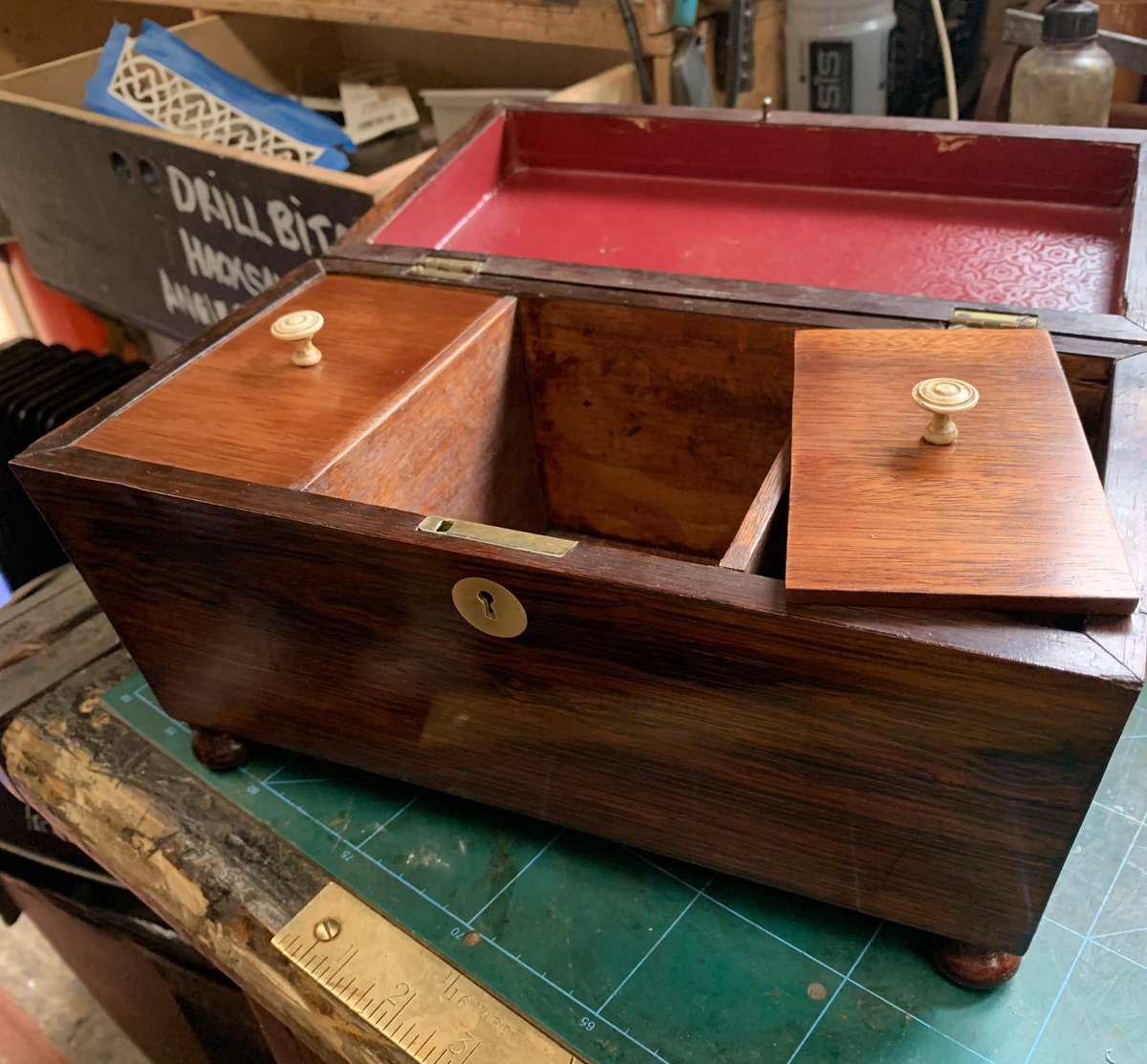 2016industrial's tweet image. A badly damaged Victorian Tea Caddy needed a rebuild. #restoration #workshop #antique #teacaddy #repair