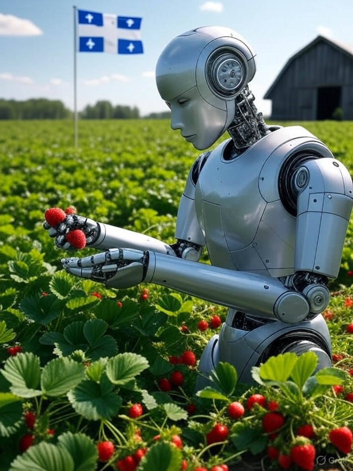 LaPiluleBleueQC's tweet image. Afin de mettre fin aux subventions au cheap labour immigrant, les nationalistes québécois proposent une subvention à la robotisation de 2 milliards de dollars pour des fraises du Québec abordables et franco-respectueuses.