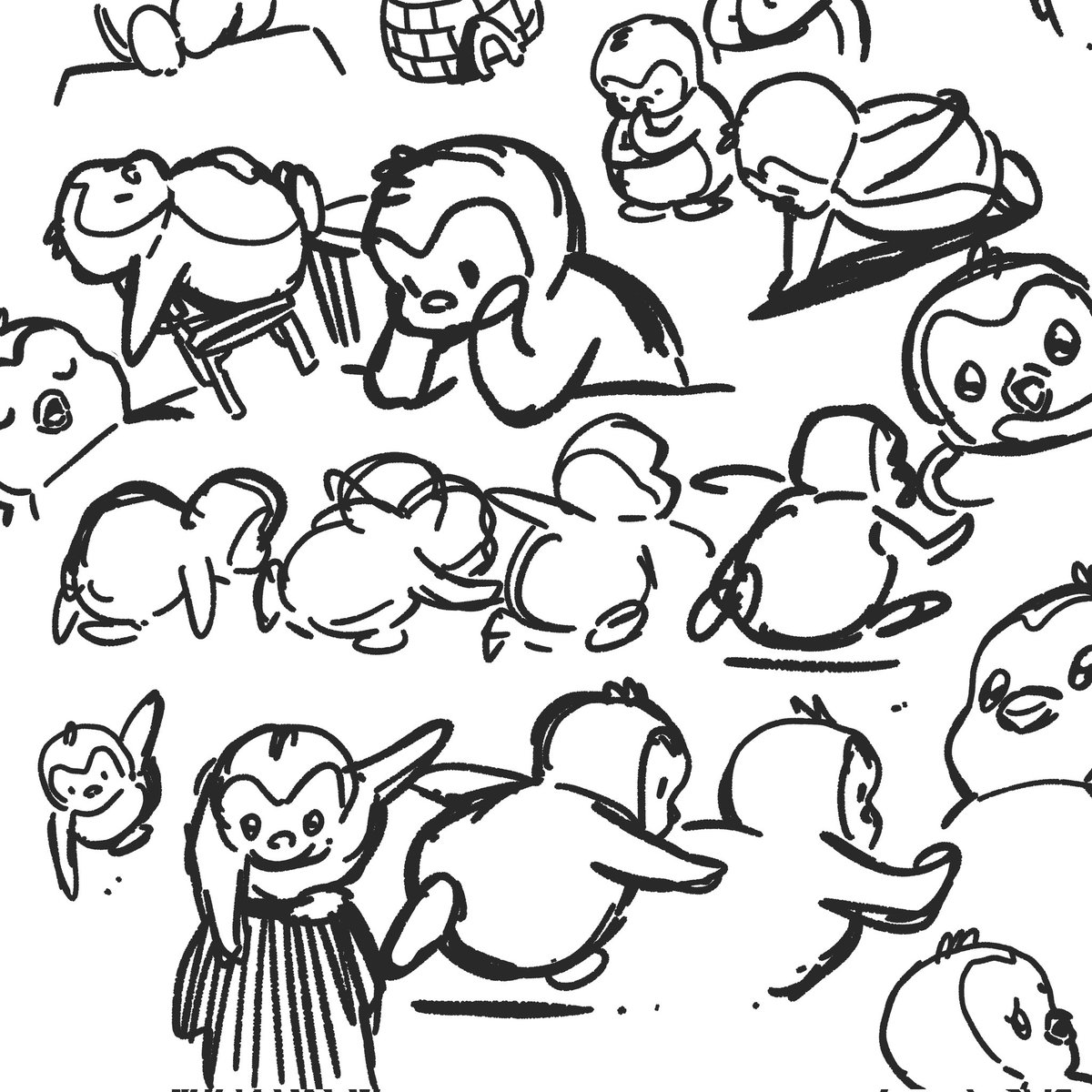afiqpengu's tweet image. Warming up for a full day of drawing penguins....by drawing even more penguins