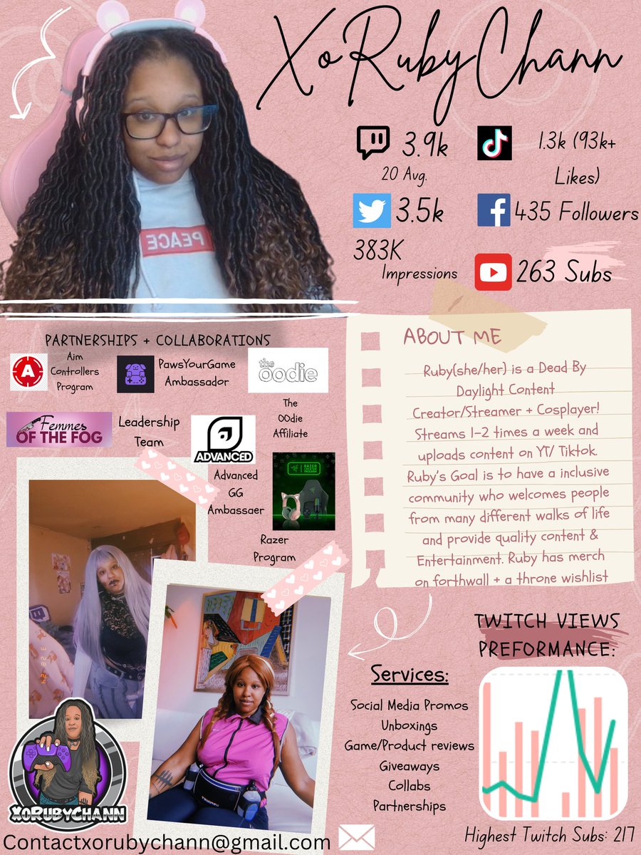XoRubyChann's tweet image. 📌 Hi I'm Ruby, a @DeadbyDaylight Content Creator/Twitch Streamer and Cosplayer ✨
🔴 Twitch.tv/xorubychann
🔖ko-fi.com/xorubychann
🎁 Throne.me/u/xorubychann
Socials & partnerships: Beacons.ai/xorubychann
Live mediakit: beacons.ai/xorubychann/me
📧:…