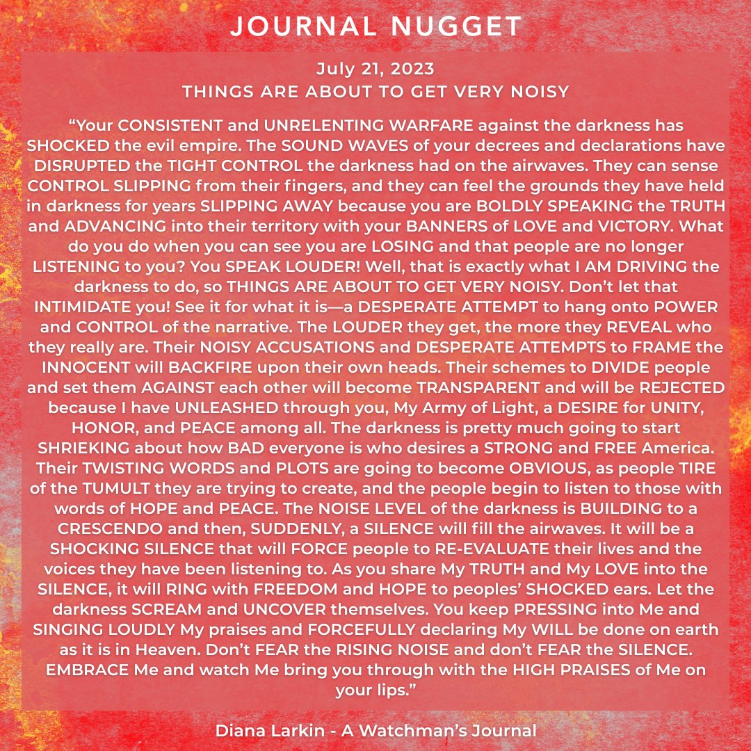 JournalDiana11's tweet image. JOURNAL NUGGET from 2 years ago
"Their NOISY ACCUSATIONS and DESPERATE ATTEMPTS to FRAME the INNOCENT will BACKFIRE upon their own heads."