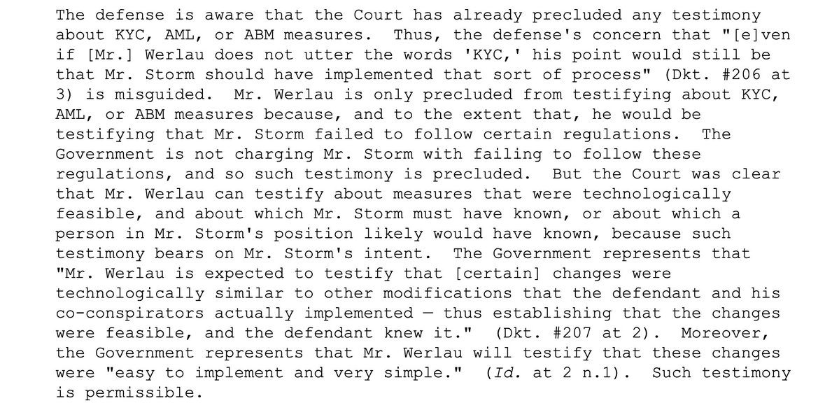 CR1337 (@cryptonator1337) on Twitter photo The next update in the Tornado Cash trial against <a href="/rstormsf/">Roman Storm 🇺🇸 🌪️</a> that should make you sick to your stomach:
'The court is allowing the prosecution's expert witness to testify to the feasibility of implementing KYC/AML, despite the Government no longer charging Storm for AML/KYC The next update in the Tornado Cash trial against <a href="/rstormsf/">Roman Storm 🇺🇸 🌪️</a> that should make you sick to your stomach:
'The court is allowing the prosecution's expert witness to testify to the feasibility of implementing KYC/AML, despite the Government no longer charging Storm for AML/KYC