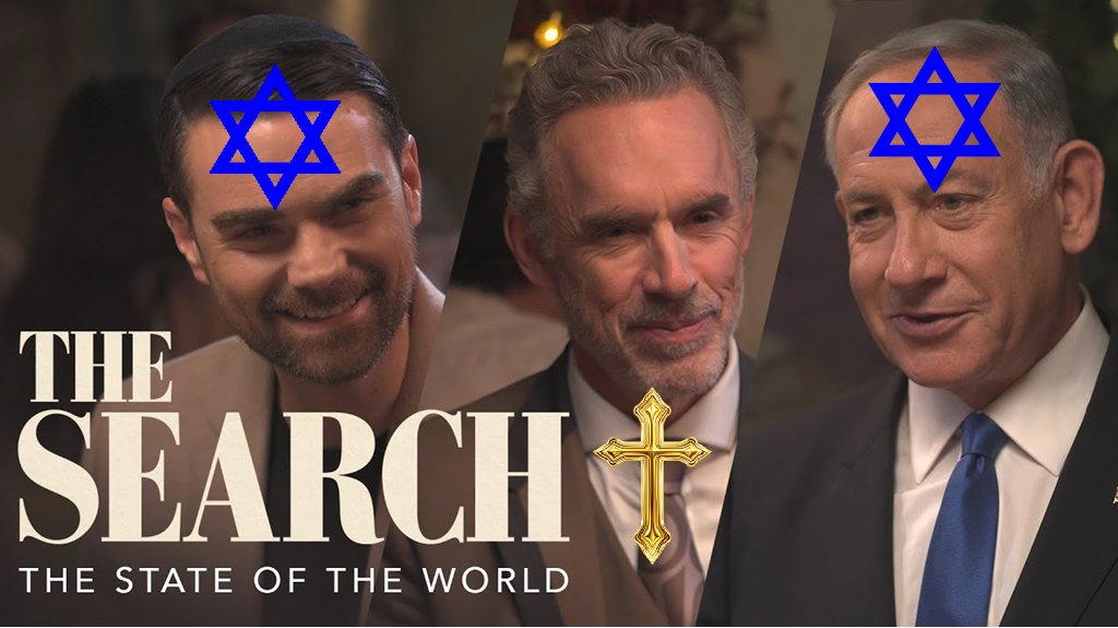 TaroWheel's tweet image. I've noticed this phenomenon in America media where a White Christian is always surrounded on both sides by Jews.
