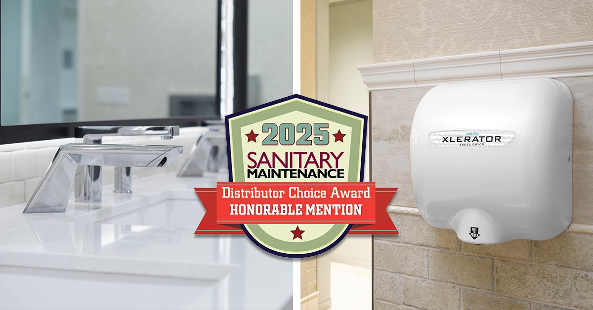 XLERATORHD's tweet image. The D|13 Group’s D|VERSE #SinkSystem featuring our #XLERATORsync Dryer along with our XLERATOR #HandDryer with eHEPA received Honorable Mentions at the Sanitary Maintenance #DistributorChoice Awards by @CleanLink_CBC! See all of the winners: go.exceldryer.com/distributor-ch…