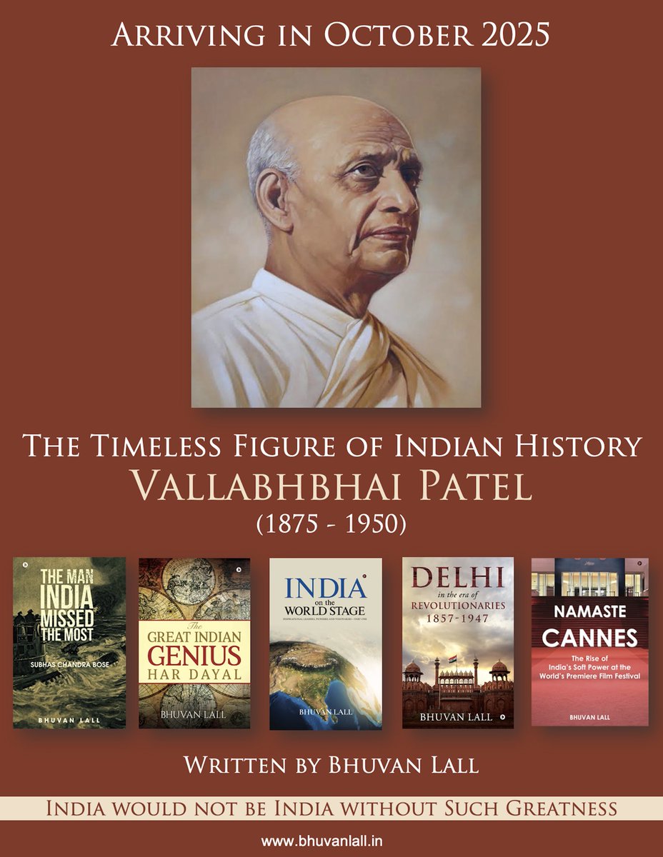 Thrilled to announce that after a decade of global research, my upcoming #book, The Timeless Figure of Indian History Vallabhbhai Patel will be launched in Oct 2025 on his 150th birth anniv  - a momentous occasion to rediscover his enduring legacy
#SardarPatel #NewBookAlert