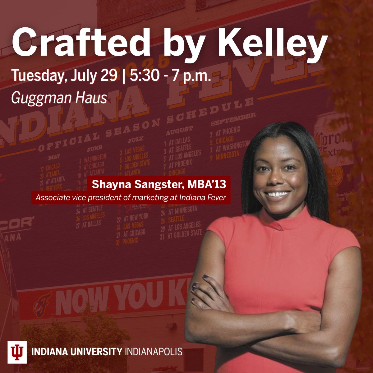 IUIndianapolis's tweet image. Calling all @IndianaFever fans and @KelleyIndy alum‼️
Don't miss the “Crafted by Kelley” series debut, featuring a fireside chat with associate vice president of marketing for the Indiana Fever, Shayna Sangster (MBA’13.) Sangster will discuss the creative strategy behind the…