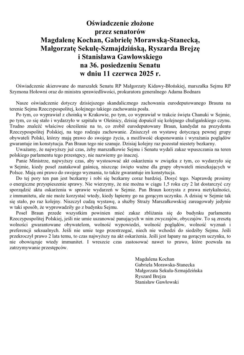 StGawlowski's tweet image. Braun z zakazem wstępu do Sejmu i Senatu⤵️.
Wnioski o uchylenie immunitetu Braunowi do PE złożone‼️
Kara go nie ominie.
Stop faszystom😡