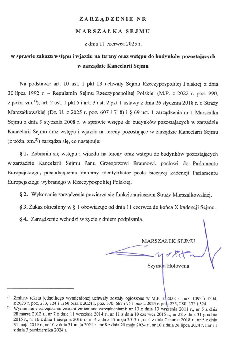 StGawlowski's tweet image. Braun z zakazem wstępu do Sejmu i Senatu⤵️.
Wnioski o uchylenie immunitetu Braunowi do PE złożone‼️
Kara go nie ominie.
Stop faszystom😡