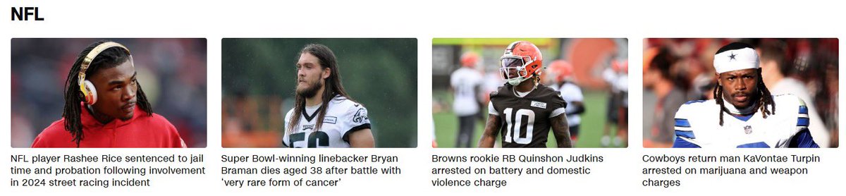75% of <a href="/NFL/">NFL</a> headlines <a href="/CNN/">CNN</a>'s website today link to stories about current or former players involved in #crime or the #criminaljustice system. #justsayin #NFL #nflnews 🏈⚖️