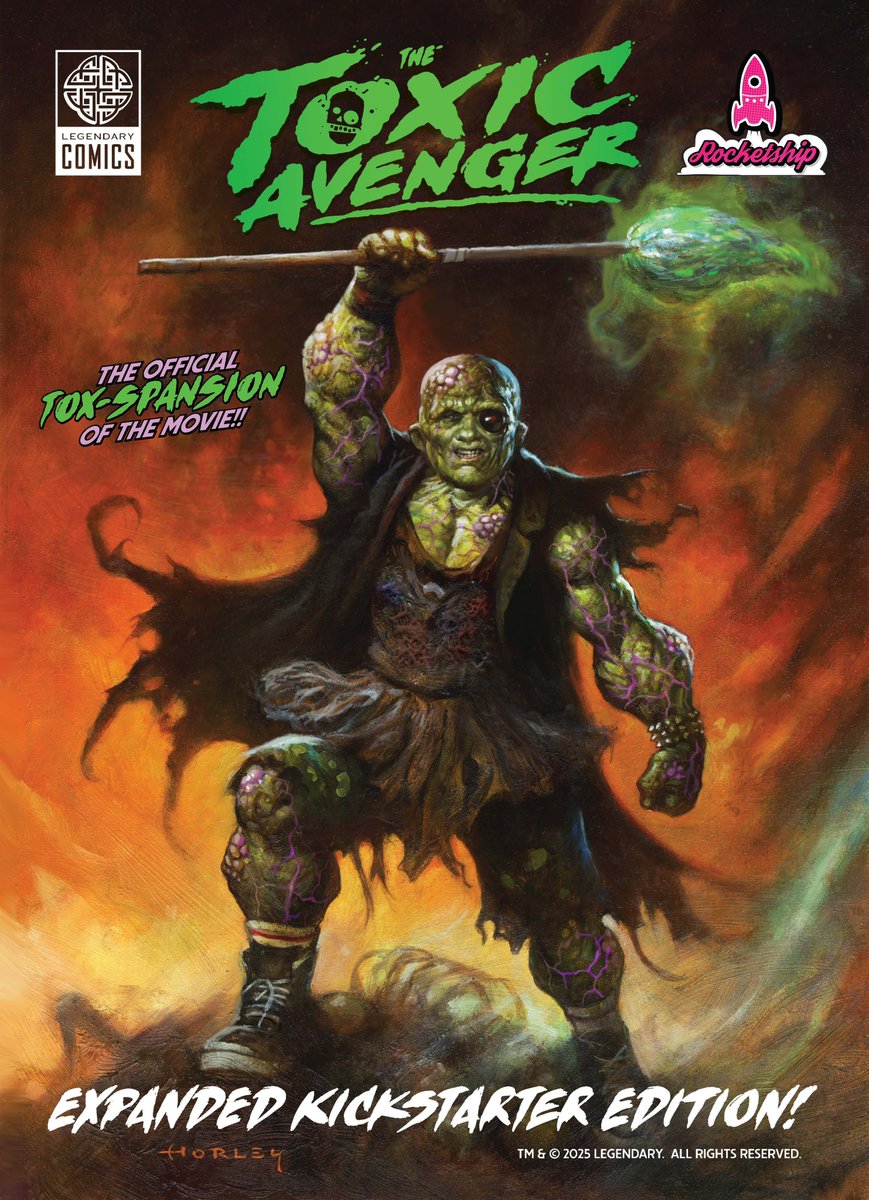 BDisgusting's tweet image. From Legendary Comics, the official "tox-spansion" of the upcoming movie THE TOXIC AVENGER will be launched on Kickstarter on August 11.
The movie releases in theaters August 29.