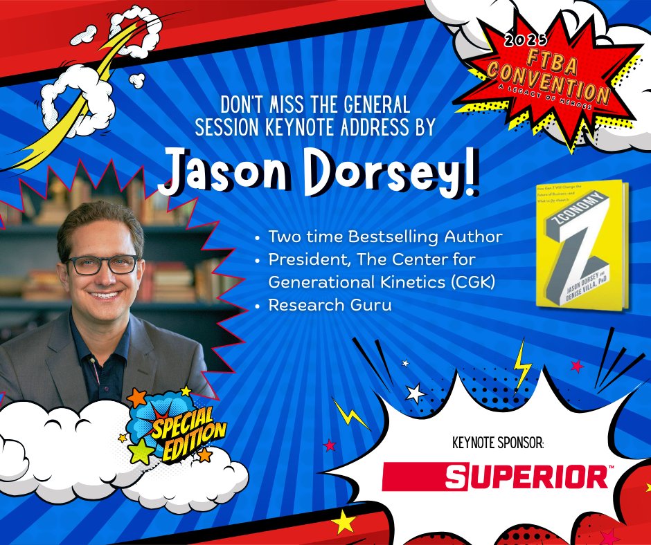 FTBA, Inc. (@ftbainc) on Twitter photo Get ready for the 2025 FTBA Annual Convention General Session, featuring an unforgettable keynote by Jason Dorsey, renowned generational researcher and speaker who knows how to spark real change. 💡🔥
Proudly sponsored by <a href="/superior1938/">Superior Construction</a> Get ready for the 2025 FTBA Annual Convention General Session, featuring an unforgettable keynote by Jason Dorsey, renowned generational researcher and speaker who knows how to spark real change. 💡🔥
Proudly sponsored by <a href="/superior1938/">Superior Construction</a>