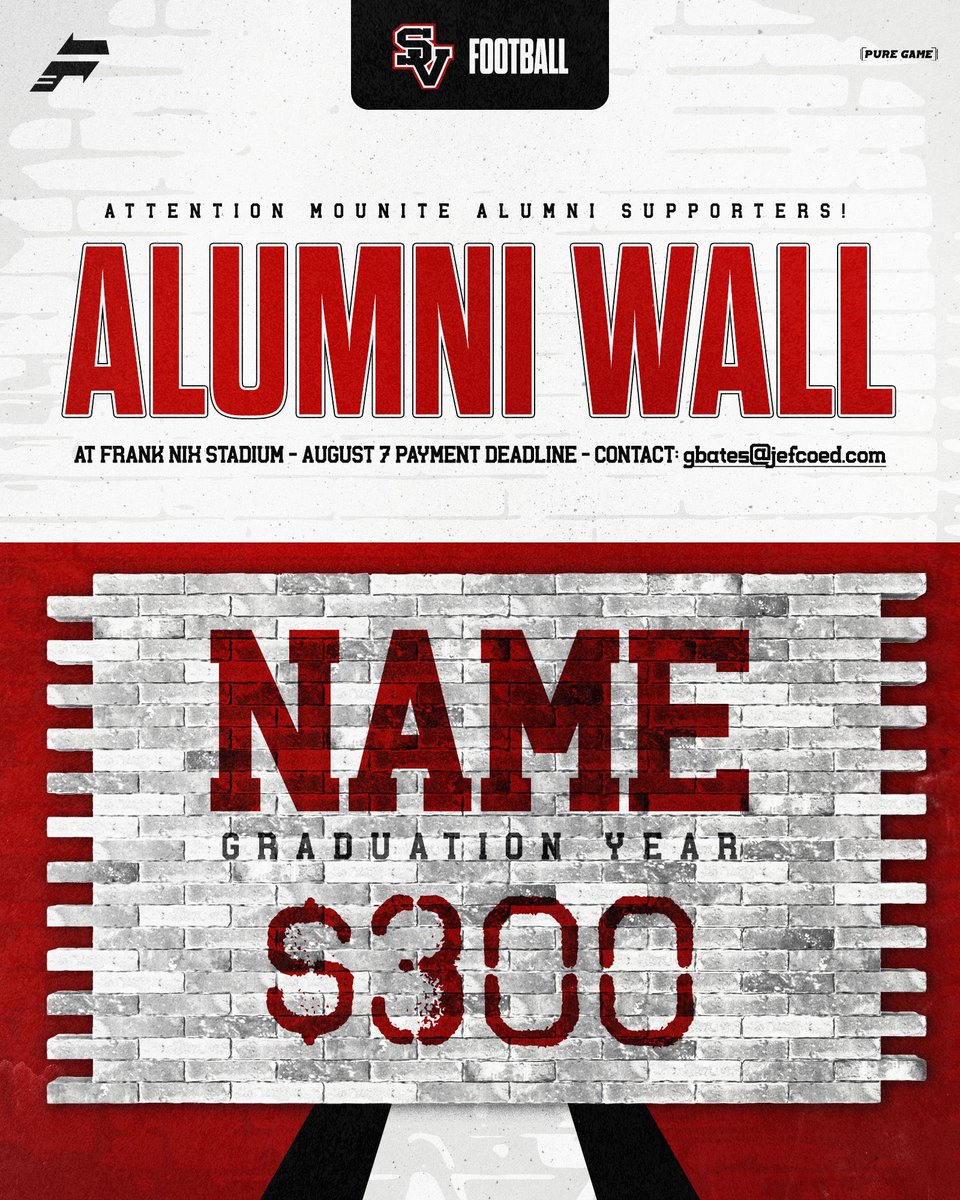 CoachBates7's tweet image. SV🏈: To all the amazing Shades Valley Alumni, you asked how you all can help support! Here’s a great way to support the team by being added to the Alumni Wall at the stadium! @TrussTribune @ShadesValleyFB
⚫️GoMOUNTIES⚫️