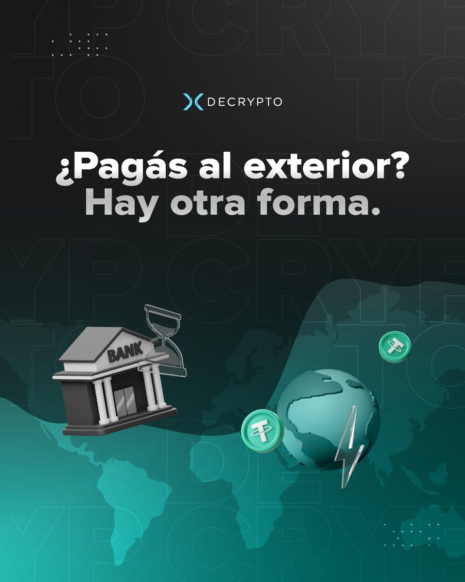 DECRYPTO_la's tweet photo. 💸 ¿Tu empresa todavía paga al exterior con bancos?
Con Decrypto podés hacerlo en minutos, con menos costos y sin trabas.

📤 Transferencias en USD o EUR con USDT.
Tu liquidez, sin fronteras.
📲 Pedí acceso a nuestros pagos internacionales.

#CryptoB2B #DecryptoEmpresas #USDT https://t.co/SI2M22C6v7